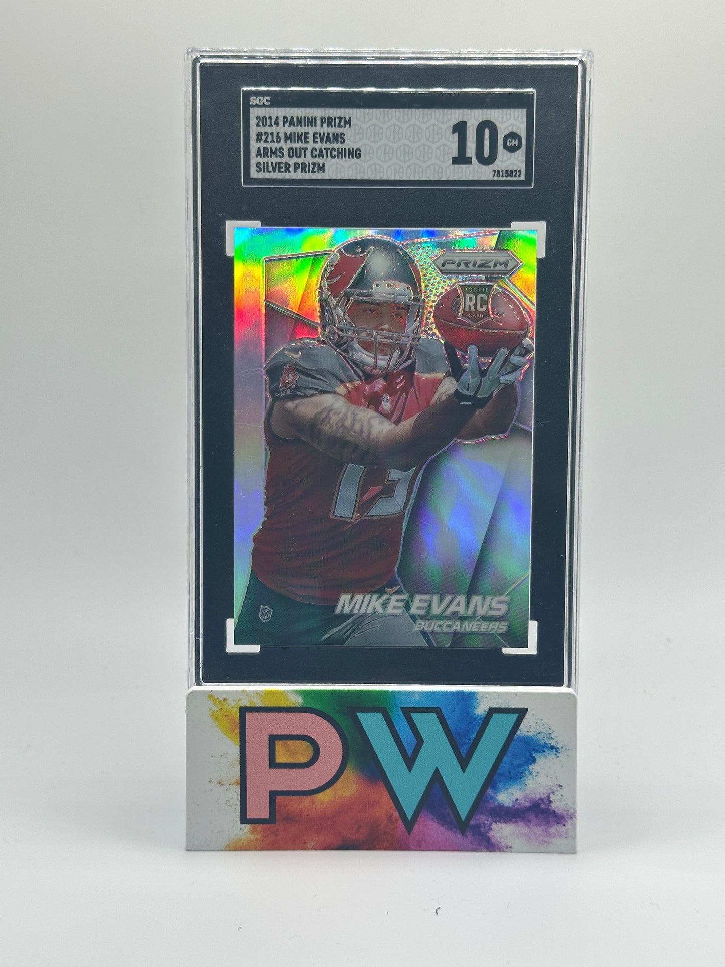MIKE EVANS 2014 PRIZM SILVER (ARMS OUT CATCHING) SGC 10